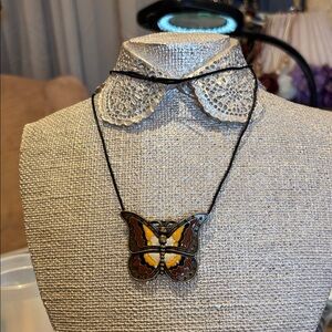 Butterfly Pendant Necklace - Yellow and Brown